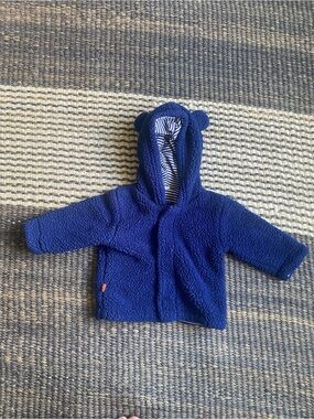 Magnificent Baby Baby Teddy Hooded Sherpa Jacket in Navy Blue, 0-6M